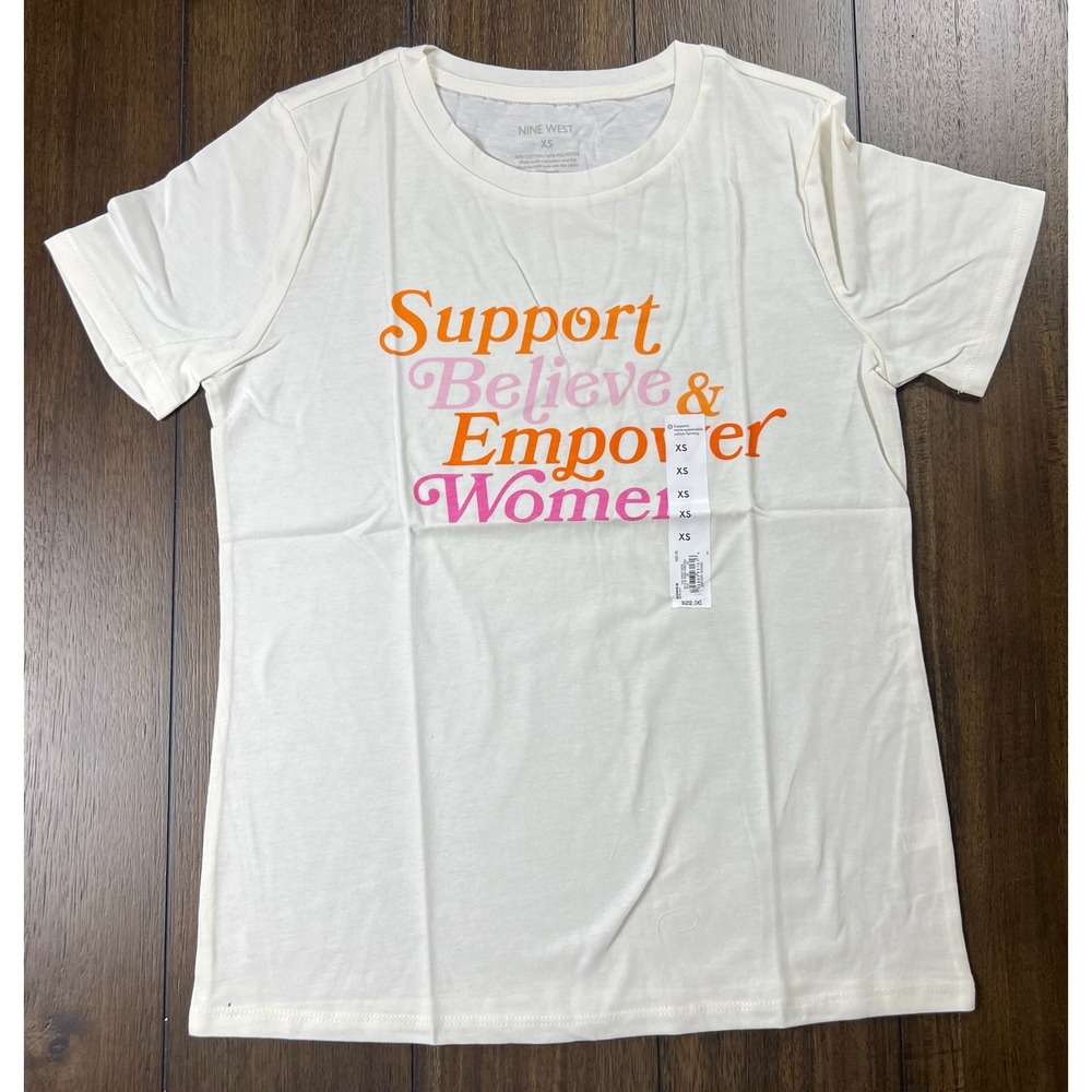 Nine West Support Believe Empower Women Graphic Tee XS Daisy Dew WW21K007RG